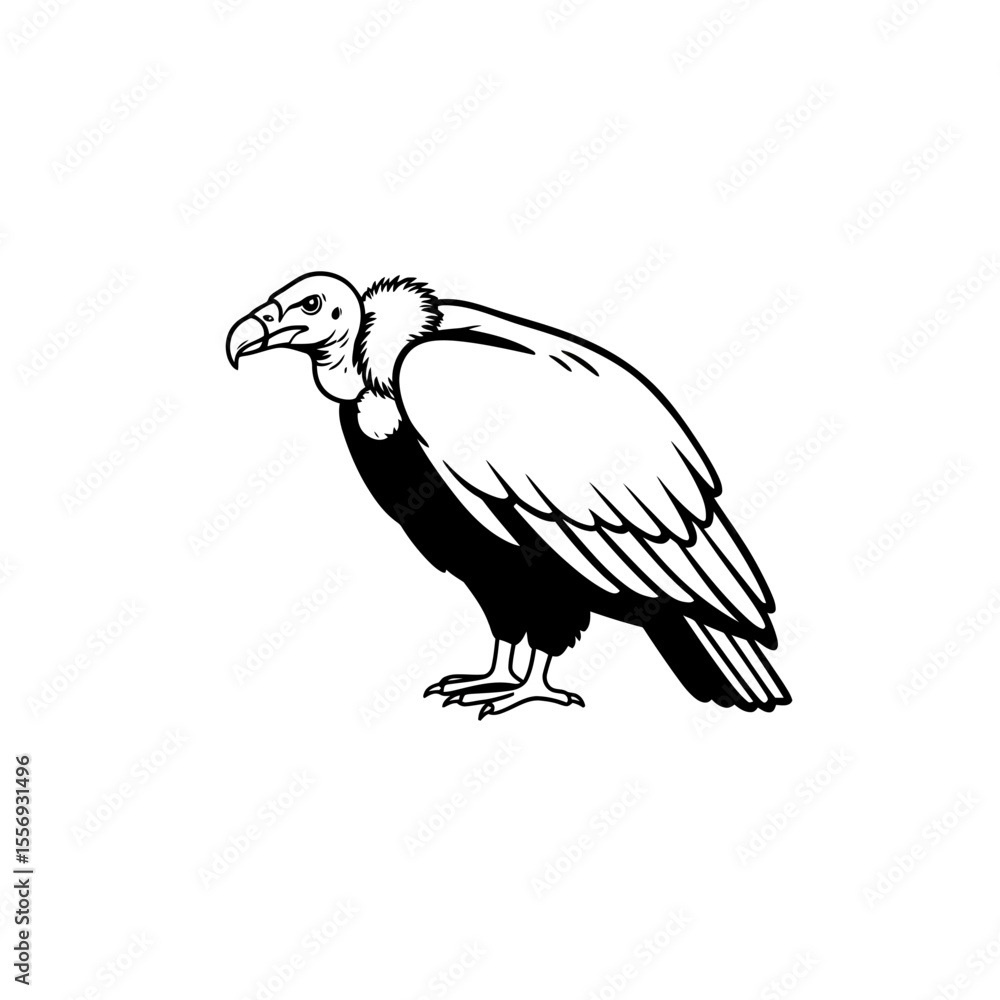 Obraz premium Illustration of a vulture standing in black and white silhouette