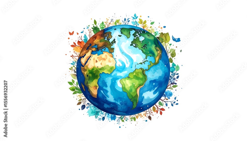 Naklejka premium Earth with floral wreath