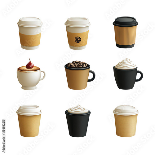 Wallpaper Mural Coffee Cup Assortment with Various Styles and Toppings Isolated on Transparent Background collection coffee cups mugs showcasing different styles toppings The transparent background makes easy Torontodigital.ca