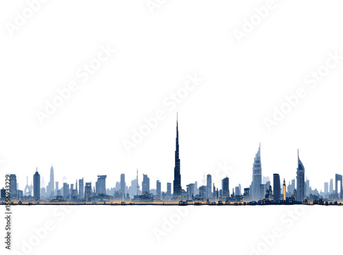 Dubai skyline night cityscape modern architecture urban, Isolated On Transparent Background, Cut Out