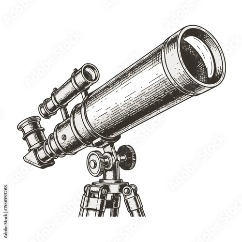 Vintage telescope with tripod designed for astronomical observations  