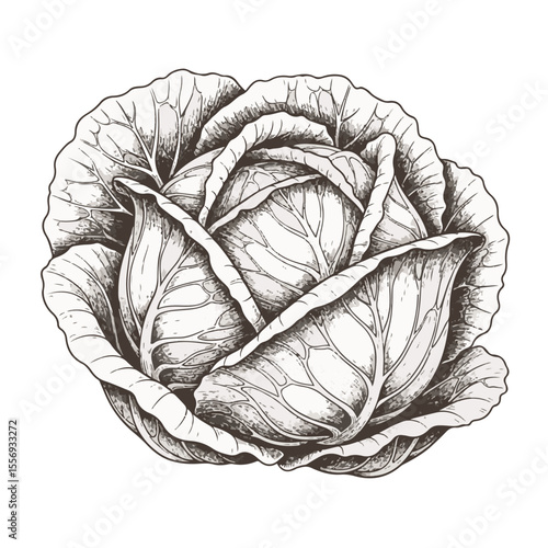 Detailed illustration of a fresh cabbage in monochrome style  