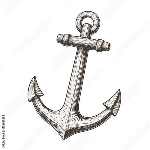 Vintage sea anchor illustration in monochrome design  