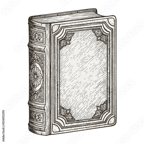 Vintage hardcover book with decorative cover and empty spine  