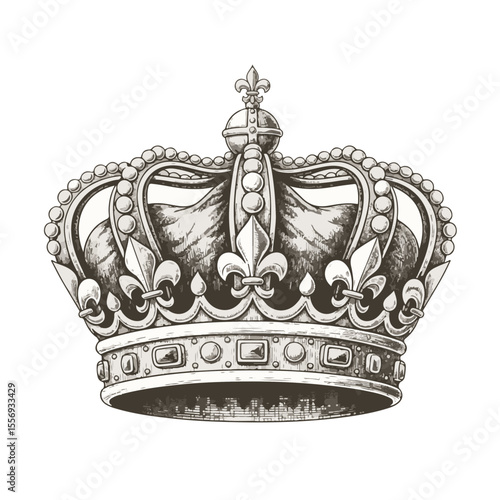 Elaborate royal crown illustration in vintage style with detailed ornaments  