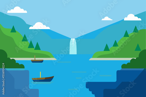Alaskan summer landscape with a serene lake reflecting blue sky and majestic mountains