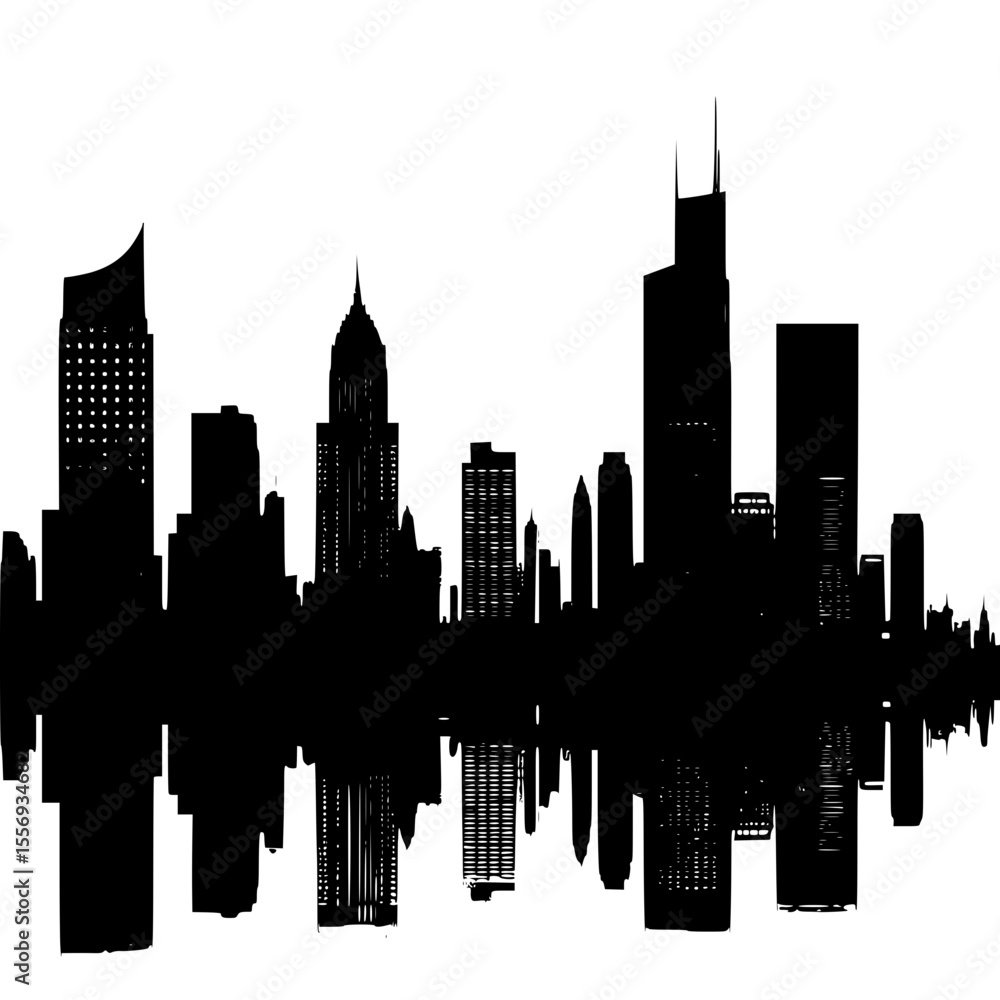 Fototapeta premium Business district silhouette with office towers and minimal detail