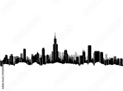 Wallpaper Mural Chicago skyline minimalist black and white cityscape illustration, Isolated On Transparent Background, Cut Out Torontodigital.ca