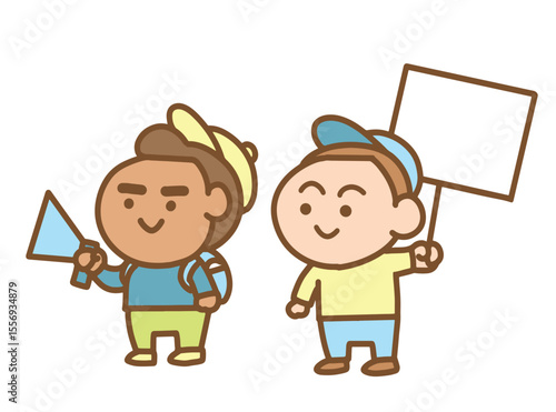 Two boys are protest Cartoon style