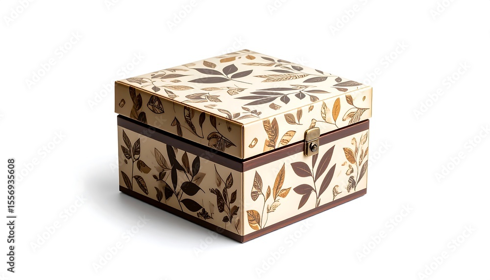 Square decorative box with leaf design Square decorative box with leaf design