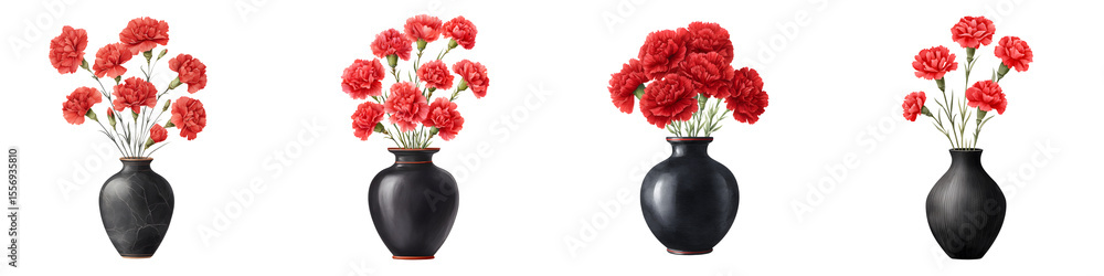 Obraz premium Red Carnations in Vase: Floral Arrangement Illustration