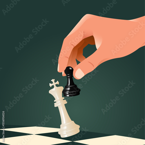 A black pawn defeats the white king — symbolizing strategy, surprise, and underestimated power. Minimalist chess concept with powerful visual storytelling