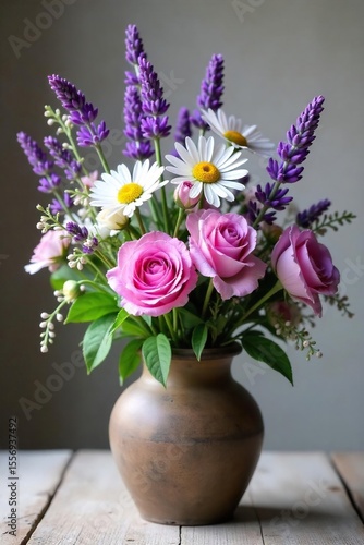 Wallpaper Mural A serene arrangement of lavender, chamomile, and roses in a rustic vase, exuding tranquility and calm Perfect for spa, wellness, aromatherapy, and relaxation themes , relaxation, organic, spa Torontodigital.ca