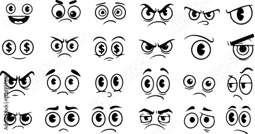 Cartoon eye emotions show a diverse range of feelings in this unique and expressive illustration for creative designs.