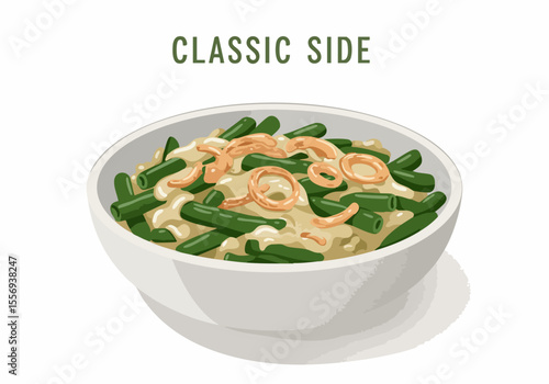 Classic Green Bean Casserole Illustration in a Bowl