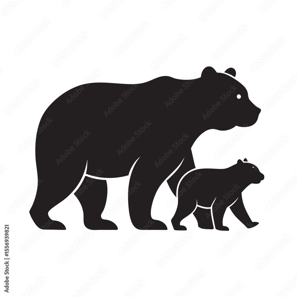 Obraz premium Bear Walking With Little Cub