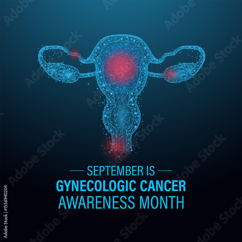 Designed in a low poly style. Gynecologic Cancer Awareness Month is Unite to Educate, Empower, and Save Lives. Increase awareness of cervical, ovarian, uterine, vaginal, and vulvar cancers.