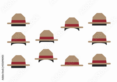Seamless pattern of stylized park ranger hats on a white background, perfect for textile and surface design.