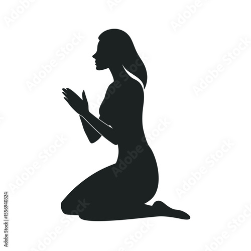 Religious Woman Praying On Knees