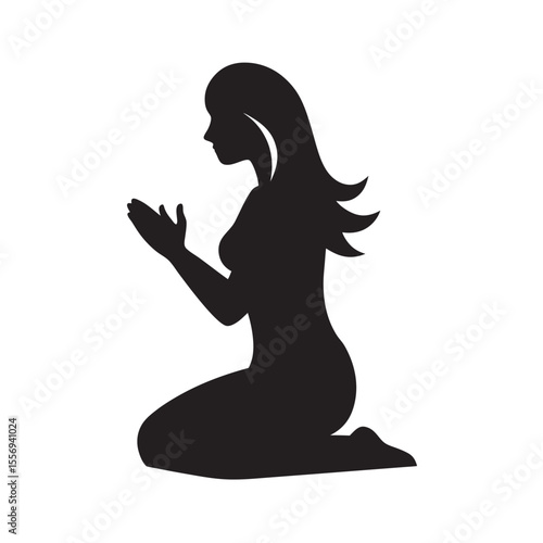 Woman Praying Kneeling On Floor