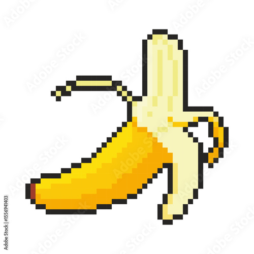 Banana icon. Pixel art object in 8 bit style. Retro 80s,90s video game graphics.