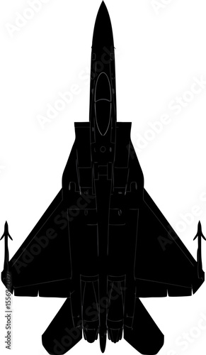Bold silhouette captures the power of a tactical fighter jet ready for flight and high-speed maneuvers in the sky.