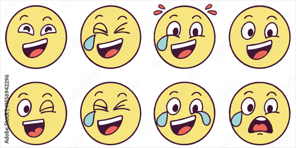 Fototapeta premium Collection of happy emojis expressing laughter, joy, and a range of amusing emotions