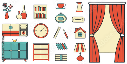 Vintage interior design and home furnishings elements for decorating projects