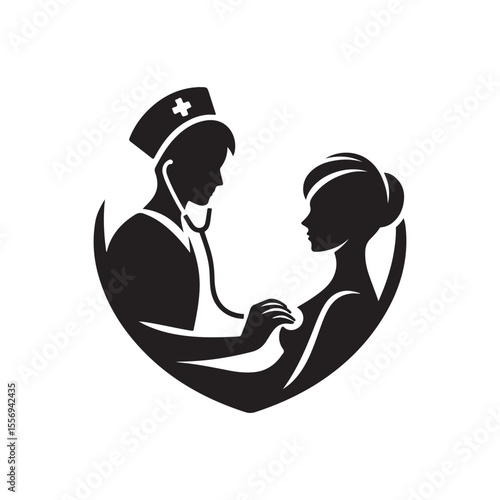 nurse patient vector silhouette clip art logo design illustration. medical clinic health care. doctor patient medicine.