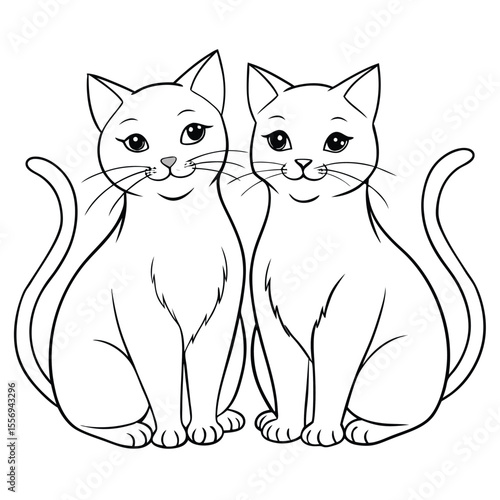 Two stylized cats sitting together close