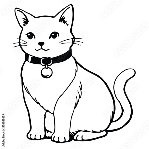 Minimal cat silhouette with collar kitten animal