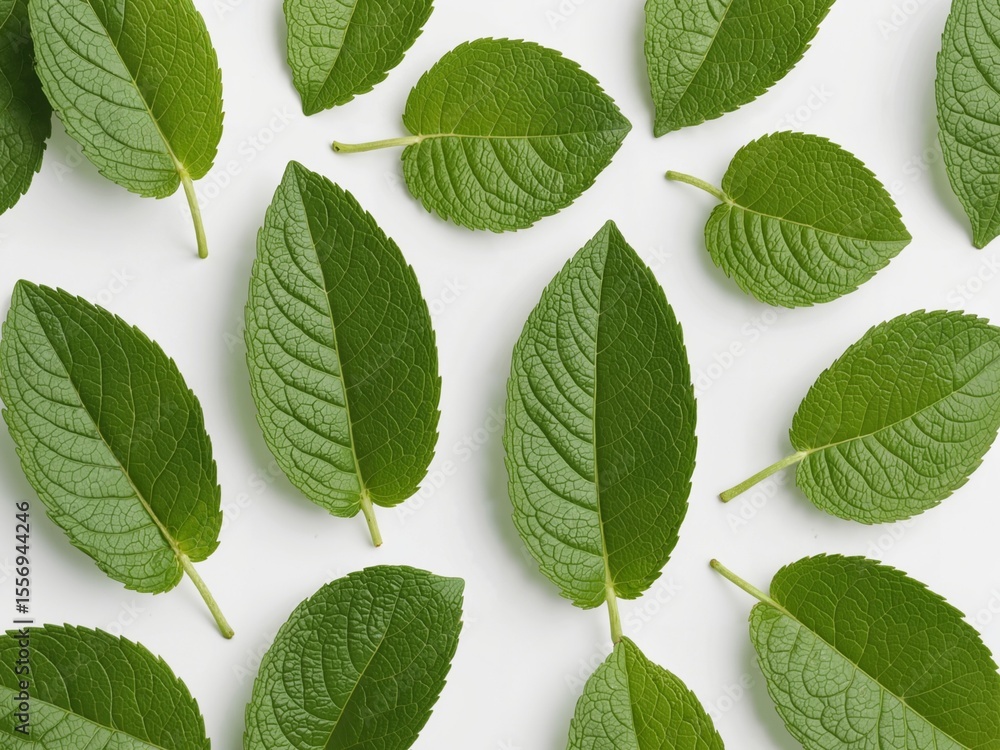 Naklejka premium Scattered Mint Leaves Layout