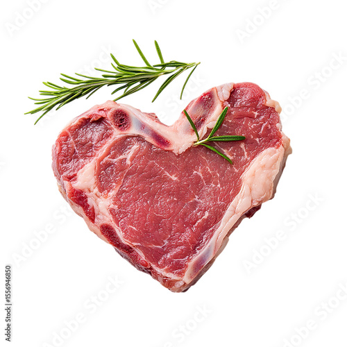 Heart-shaped raw beef steak,
