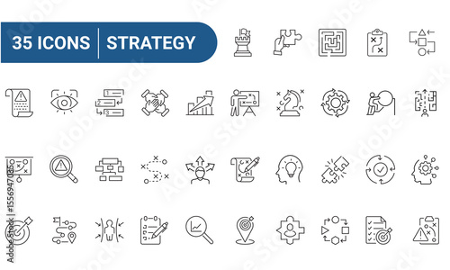 Strategy Web Icons Set in Line or outline Style related to Strategy . Icons For Web and Mobile App. Linear icons collection. Editable stroke. Vector illustration