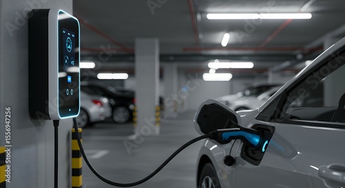 Wallpaper Mural Electric vehicle charging in a modern parking garage Torontodigital.ca