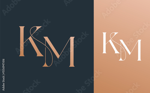 Initial letter KM MK logo design vector illustration for couple, wedding, and business