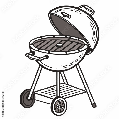 BBQ Grill Icon Vector | Generative AI Linocut Silhouette Design for Barbecue & Outdoor Cooking