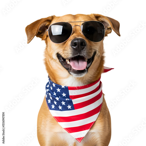 Patriotic Dog: American Flag Bandana, Sunglasses, Canine Portrait