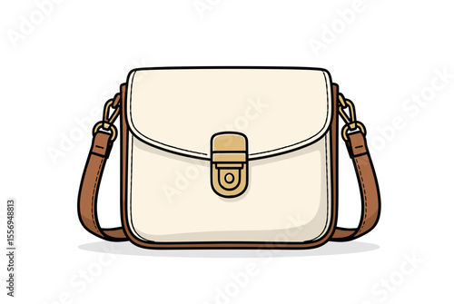 Elegant Cream and Brown Shoulder Bag with Adjustable Strap Illustration for Fashion Accessories