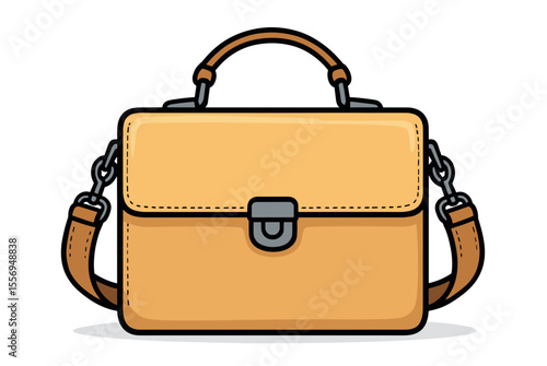 Stylish Tan Leather Briefcase with Shoulder Strap Illustration for Professional Use and Fashion