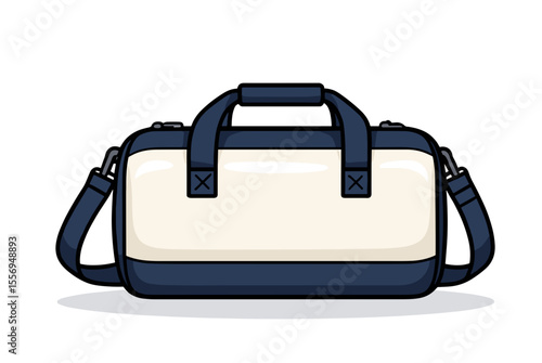 Blue and White Sports Duffle Bag with Shoulder Strap Illustration for Gym and Travel