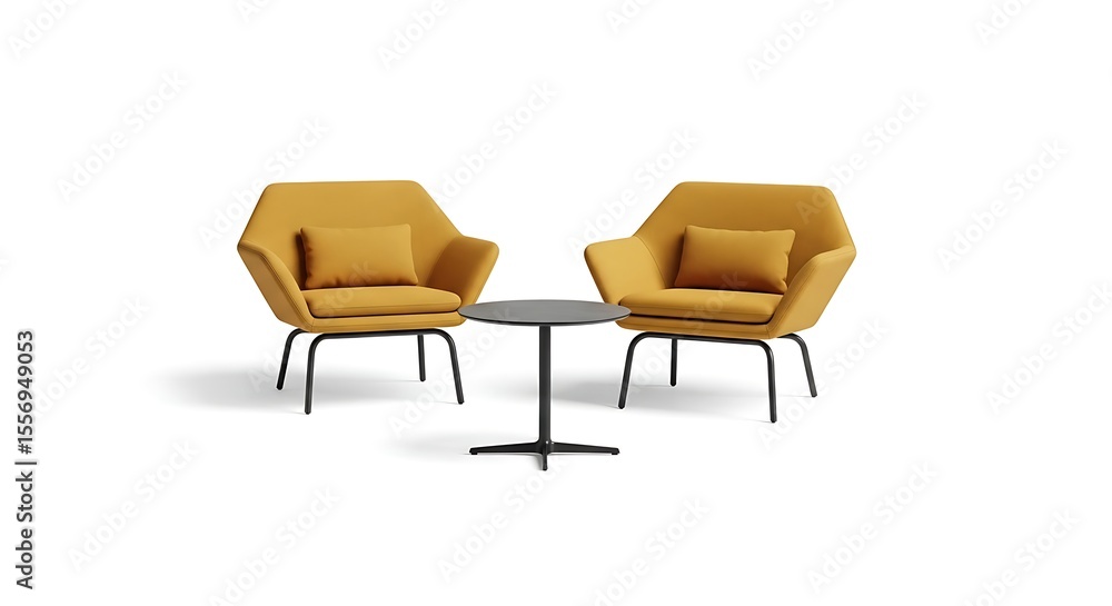 Fototapeta premium Two Armchairs with Small Table on White Background