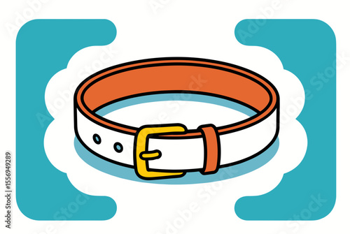 Orange and White Dog Collar with Gold Buckle Illustration on a Blue Cloud Background