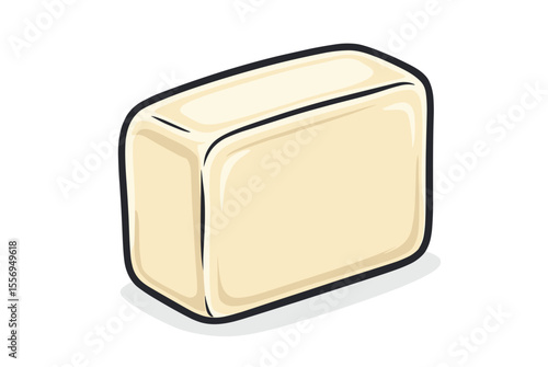 Illustration of a Block of Soap with Black Outline and Shadow Effect on White Background