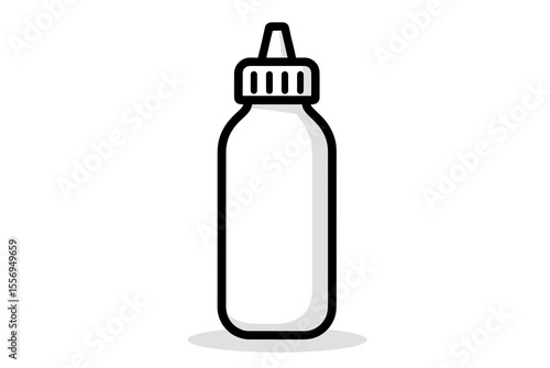 Simple White Plastic Bottle with Black Outline Illustration for Liquid Storage and Dispensing