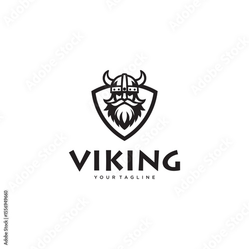 viking man angry face logo vector illustration ink drawing style.	