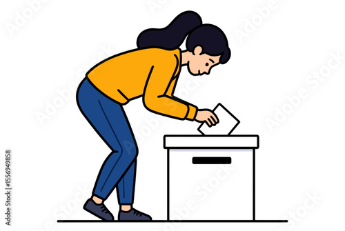 Cartoon Woman Voting: Illustration of Citizen Casting Ballot in Election Box, Promoting Civic Engagement
