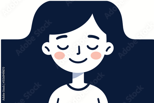 Illustration of a Peaceful Woman with Closed Eyes and Rosy Cheeks in a Minimalist Style