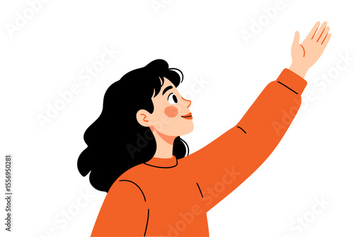 Illustration of a Young Woman Reaching Upward with Determination and Hope, Wearing an Orange Sweater