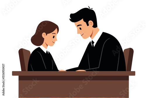 Illustration of a Judge and Lawyer in Court, Depicting Legal Proceedings and Justice System